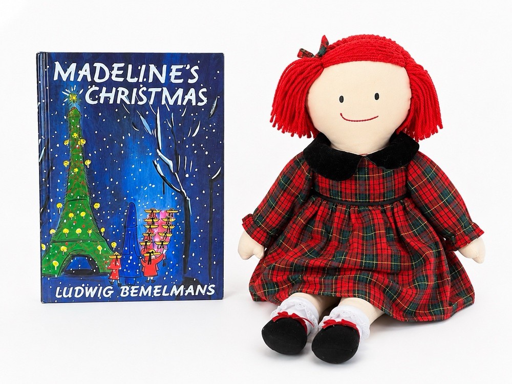 1996 Eden Madeline Plush Doll & Madeline’s Christmas Hardcover Book Holiday Set