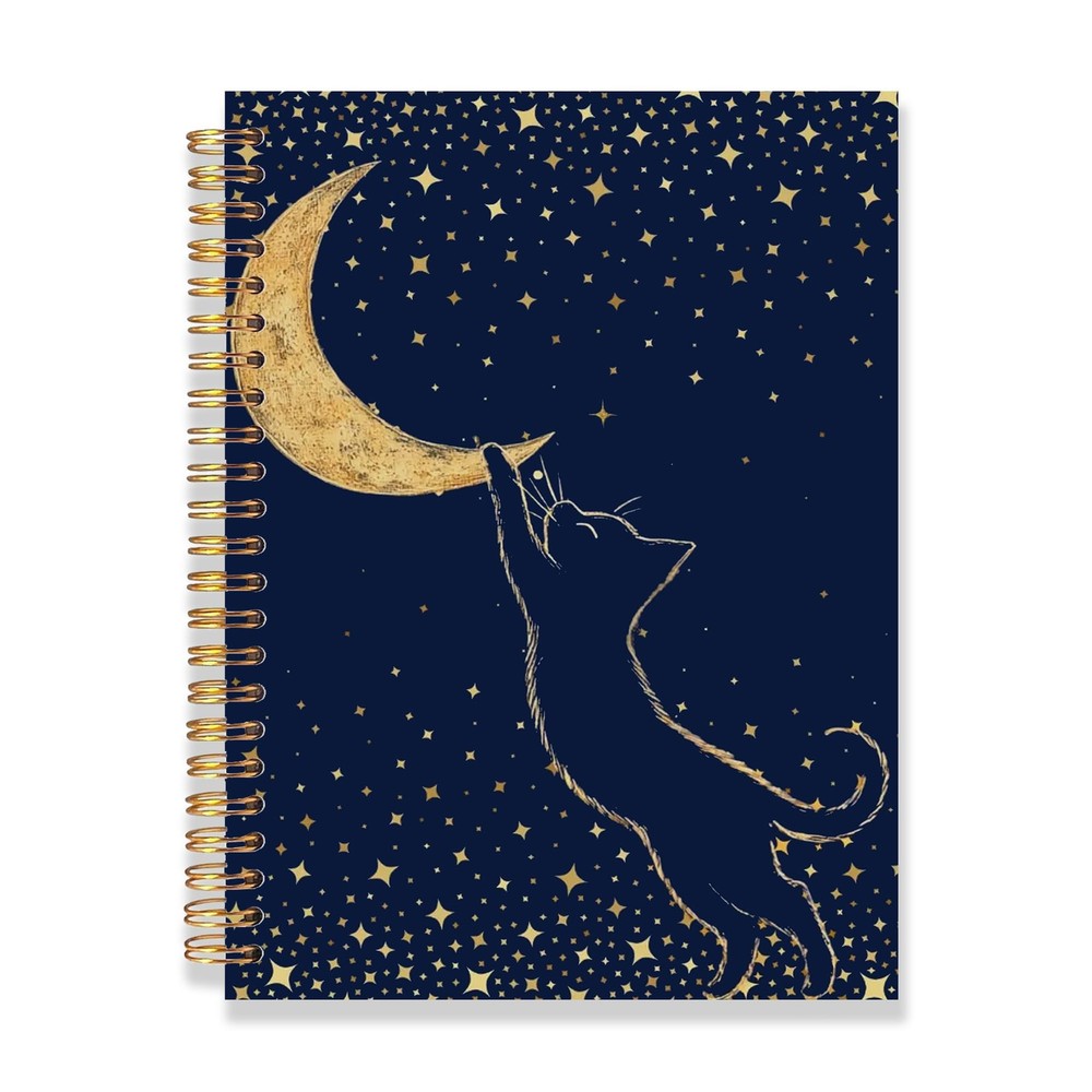 Cat and Moon Notebook 8.3×5.5 Inches – Starry Night Aesthetic Journal with Sp…