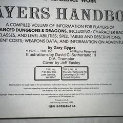 Advanced Dungeons & Dragons Players Handbook Gary Gyrax 1980 TSR Hardcover