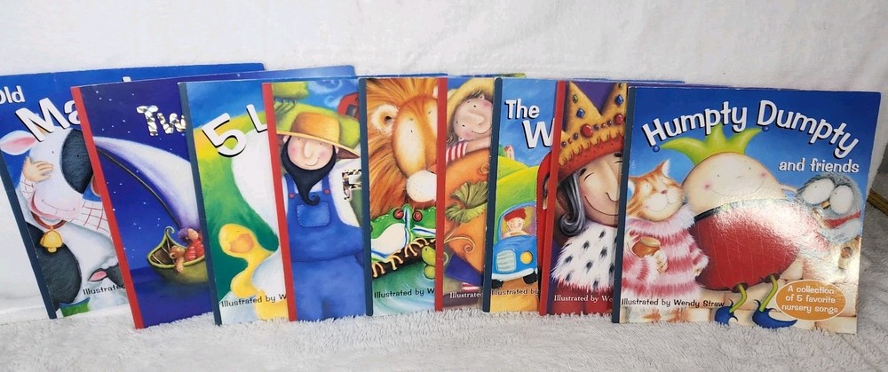 Set of 9 Nursery Rhyme books by Wendy Straw, Humpty, Old MacDonald, Wheels Etc