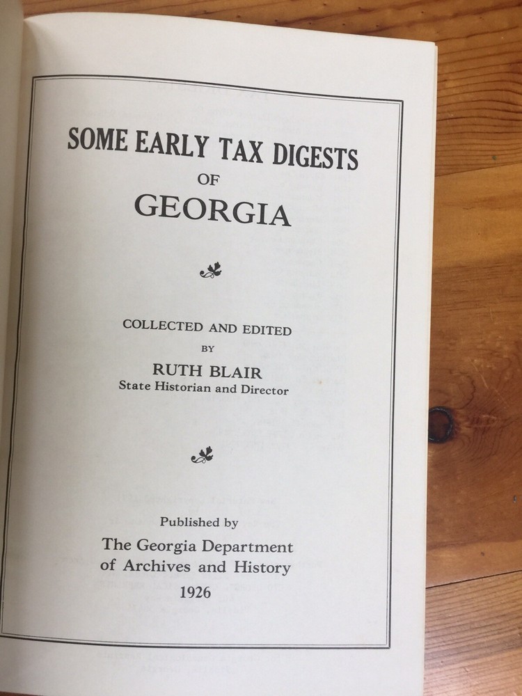 Early Tax Records of Georgia 1926 174 Pages Hard Back Book