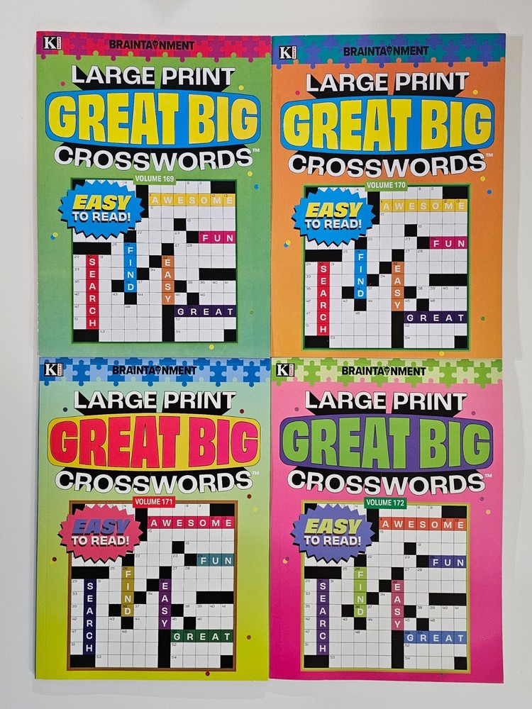 New 4 Large Print Great Big Crosswords Kappa Puzzle Books Vol# 169-172 Fun Hobby