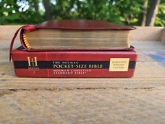 OOP HCSB Pocket-Size Bible Burgundy Bonded Leather with original box & magnifier