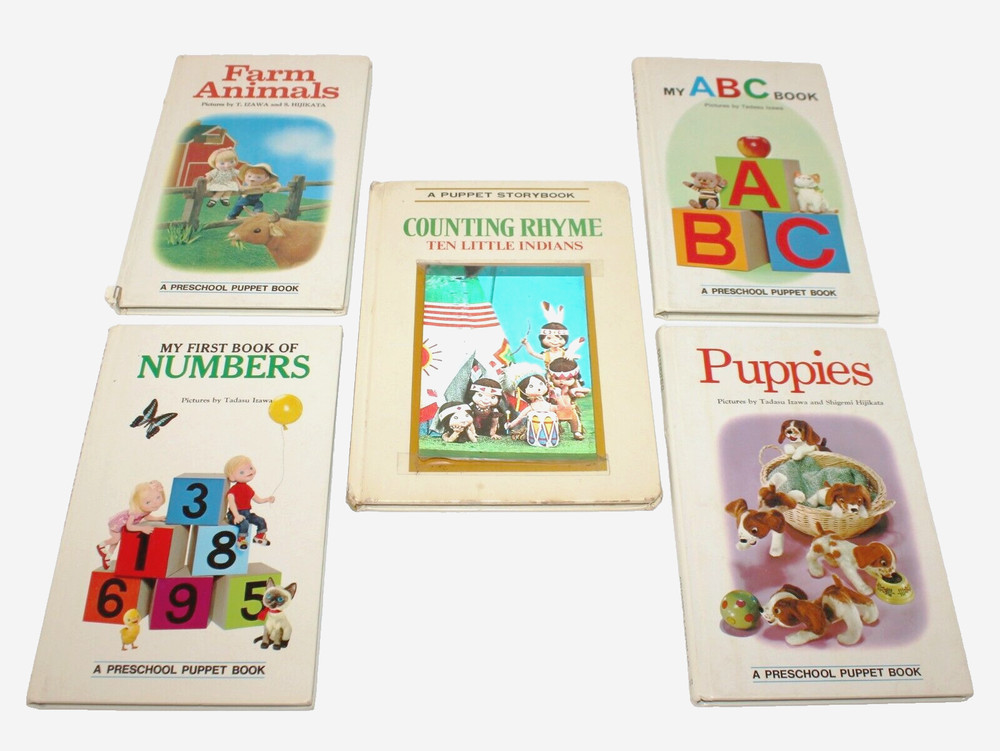 5 VTG Preschool Puppet Books T. Izawa Japan Ten Little Indians Farm Animals ABC