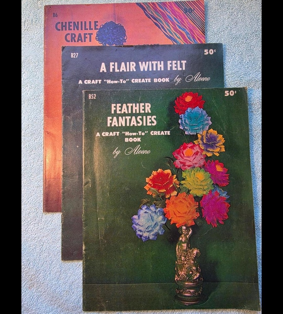 Vintage 1960s Aleene Craft Book Lot of 3 Chenille, Flair Felt, Feather Fantasies
