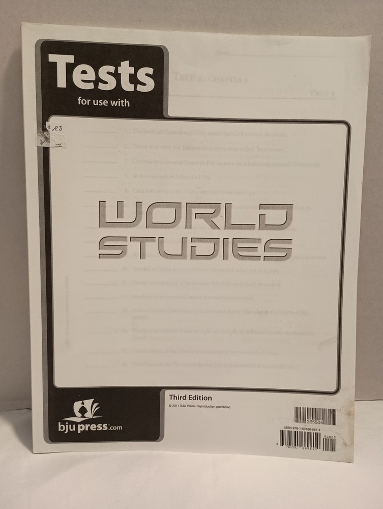 BJU Press World Studies Tests for use w/ 3rd Edition
