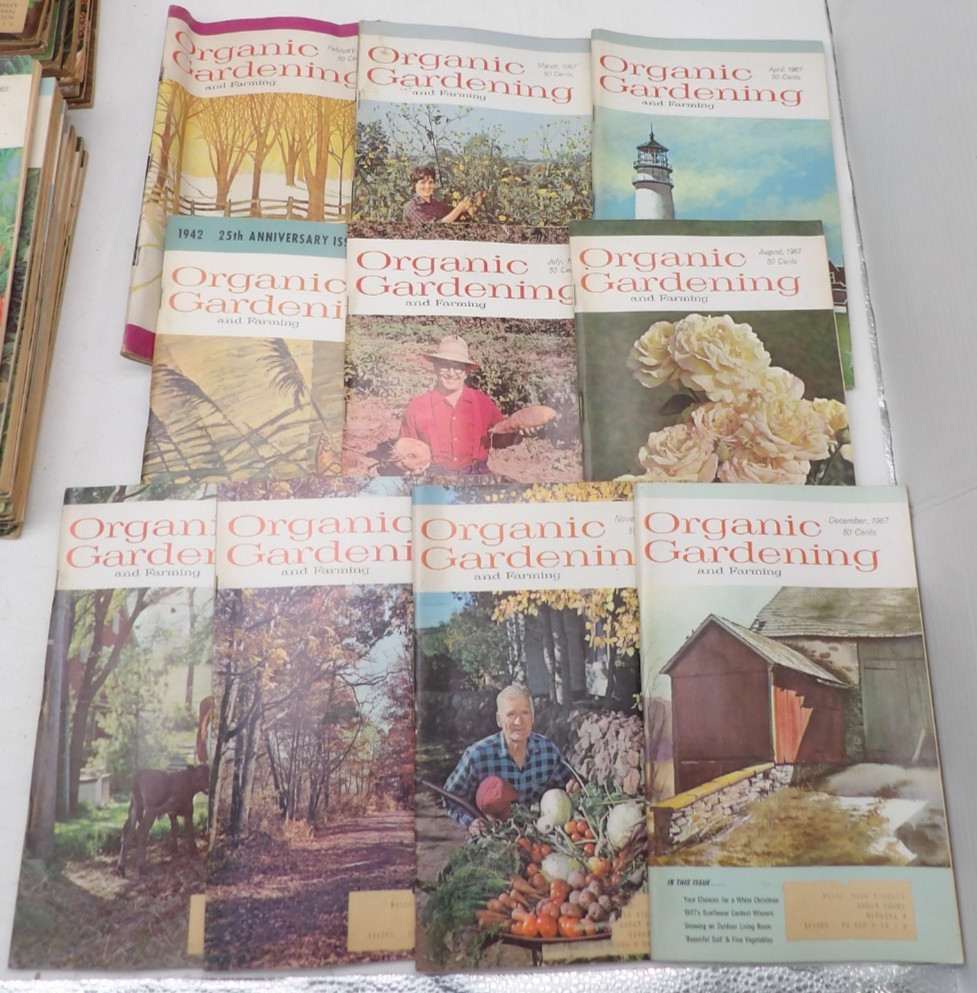 Lot of 10 Vintage Organic Gardening and Farming Magazines 1967 Feb-Dec (No June)