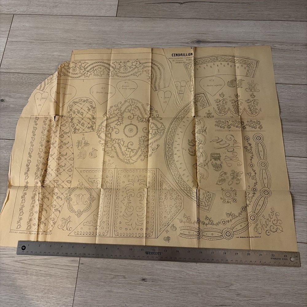 Rare Antique French Embroidery Pattern Sheet – Cendrillon Journal (November 1857