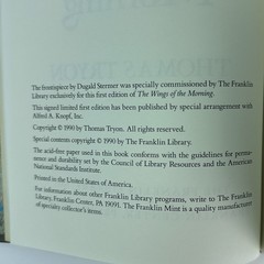Franklin Library Signed First Ed Wings of the Morning 1990 Thomas Tryon Leather