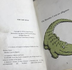 Monday I Was an Alligator Susan Pearson Sal Mudrdocca HB 1979 Ex Libris Good