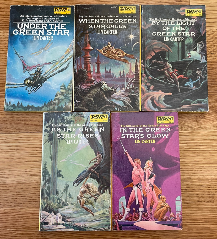 Complete Green Star Series by Lin Carter. Books #1-5. Vintage DAW yellow spines.