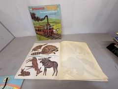 (2) Whitman Discover Trains & Discover Wildlife Sticker Fun Book Unused 1970s