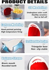 40 oz Shark Attack Bowl Cute Candy Popcorn Serving 1200mL, Blue Grey