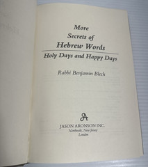 More Secrets of Hebrew Words Holy Happy Days Benjamin Blech 1993 HC DJ Judaism