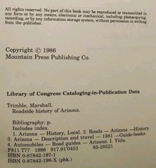 Roadside History of Arizona Trimble PB 1987 Revised Edition Southwest Good