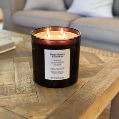 Warm Leathered Amber Scented 4-Wick 80Oz (2.26 Kg) Large Oversized Jar Candle