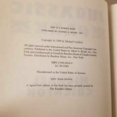 Jurassic Park by Michael Crichton First Trade Edition First Printing 1990 HCDJ