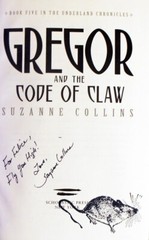 SUZANNE COLLINS SIGNED 1st Printing – Gregor and the Code of Claw, w/ Bookmark!