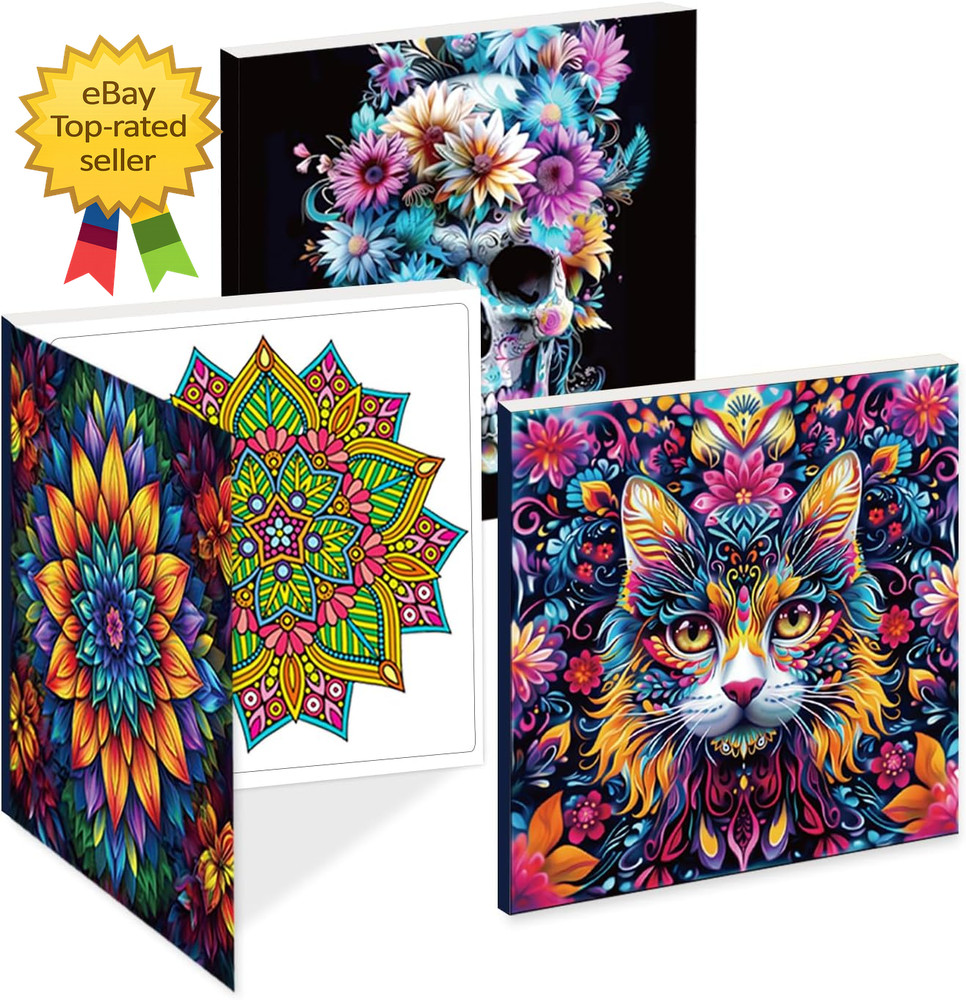 Adult Coloring Book Set of 3 (18+) Intricate Floral Mandala & Animal Designs