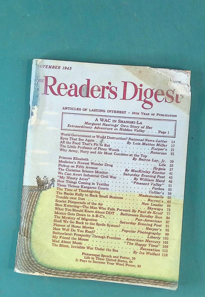 Reader’s Digest November 1945 Vol 47 No 283 WWII Era Vintage Magazine Periodical