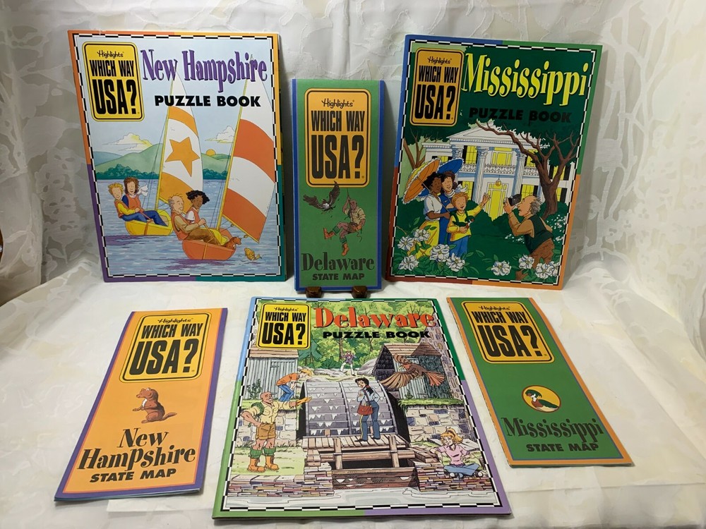 Highlights WHICH WAY USA Puzzle Books & Maps Mississippi Delaware New Hampshire
