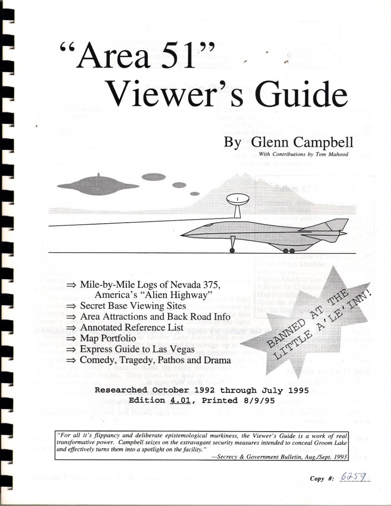 Area 51 Viewers Guide by Glenn Campbell 1995 Copy # 6259