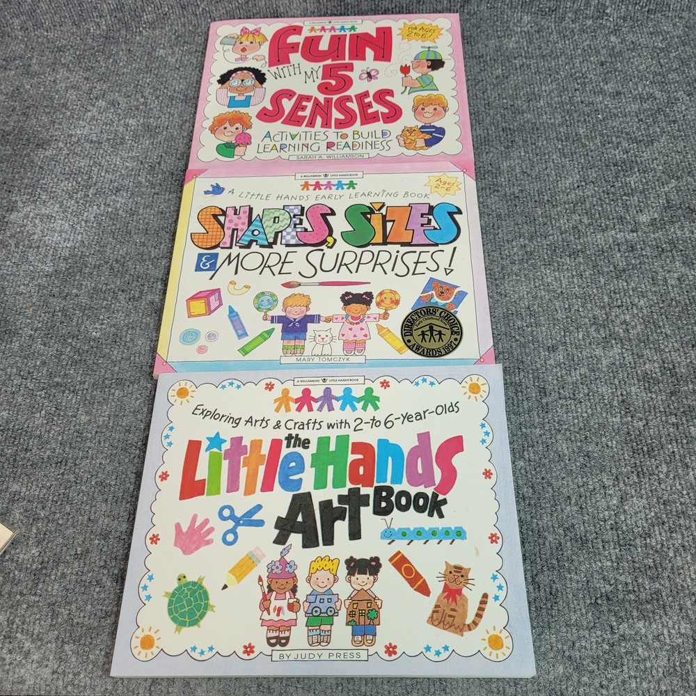 A Williamson Little Hand Books – Set of 3, Shapes/Sizes, Art, Fun with 5 Senses