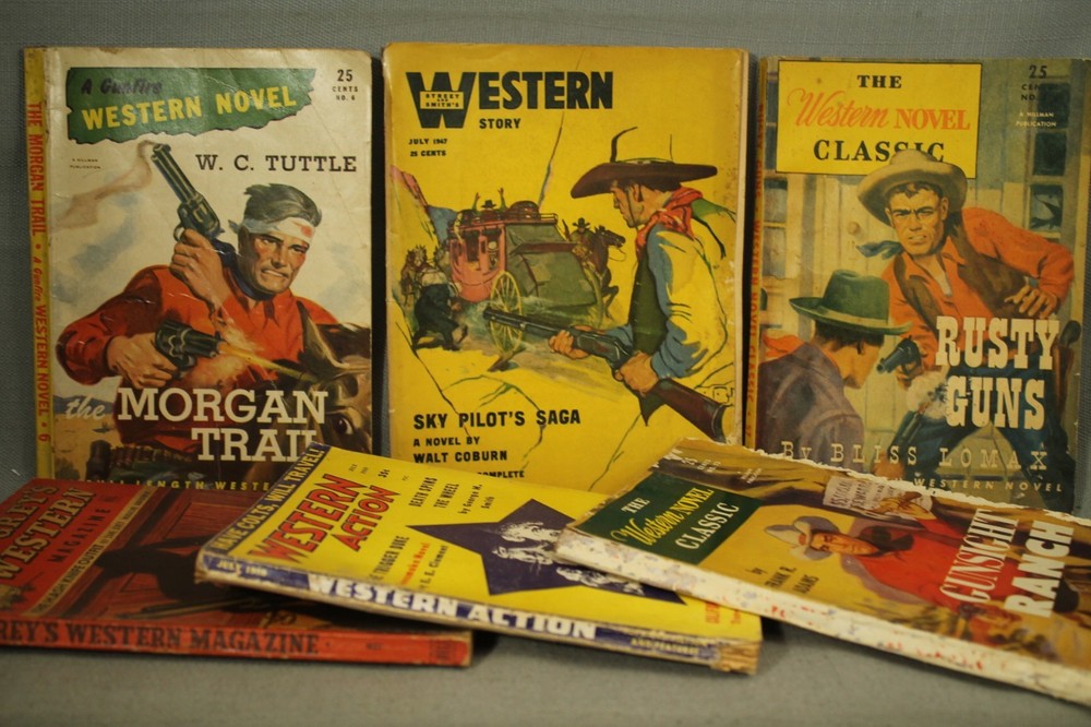6 vintage old worn Western action paperback books novel classics Zane Grey etc.