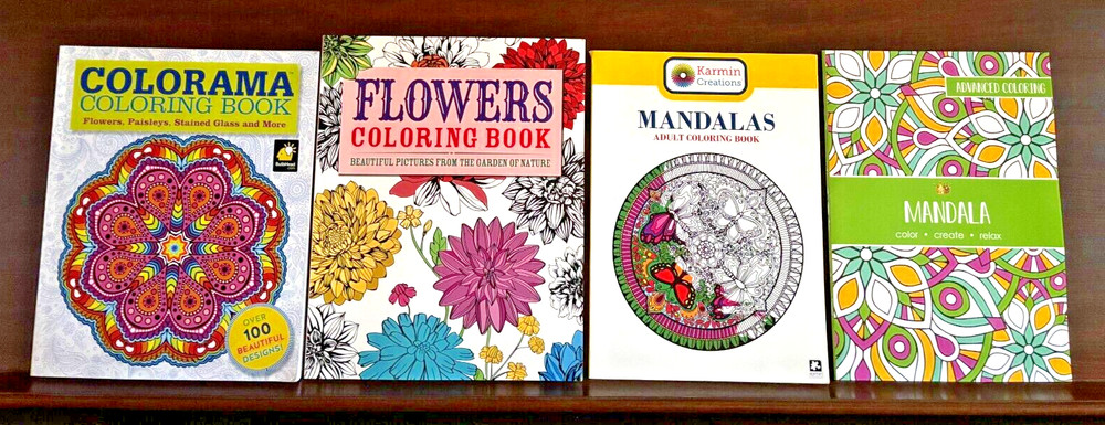 Adult Coloring Books Lot 4 Unused Nature Flowers Mandalas Stained Glass Karmin