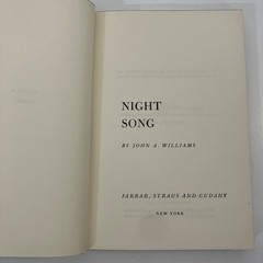 Night Song A Novel by John Williams First Edition 1st Printing 1961 HCDJ Jazz