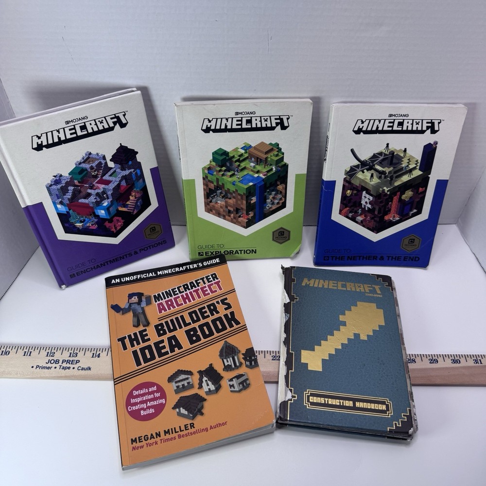 Lot of 6 Minecraft Paperback & Hardcover Handbooks Guides, Building Manuals