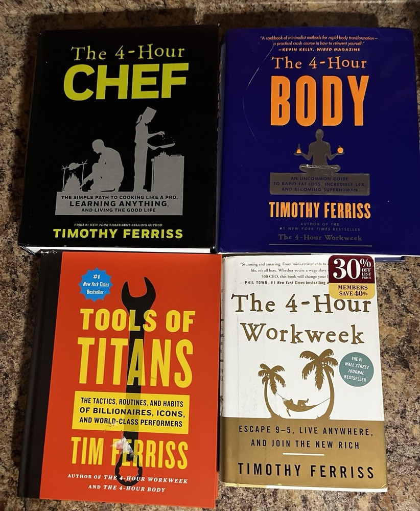 4 Book Lot Timothy Ferriss Hardcover Tools For Titans 4-Hour Chef Business Work