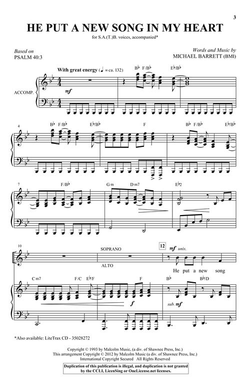 He Put a New Song in My Heart SA(T)B Michael Barrett