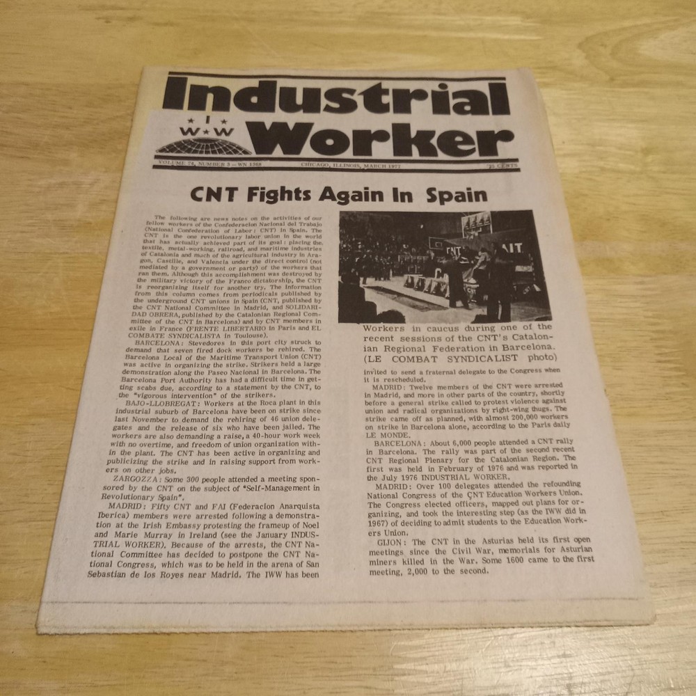 IWW Industrial Worker Vol 74 No 3 WN1368 March 1977 Chicago Fold Over Newsprint