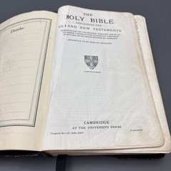 Vintage Holy Bible Black Hand-Grained Morocco Leather Lined Cambridge England