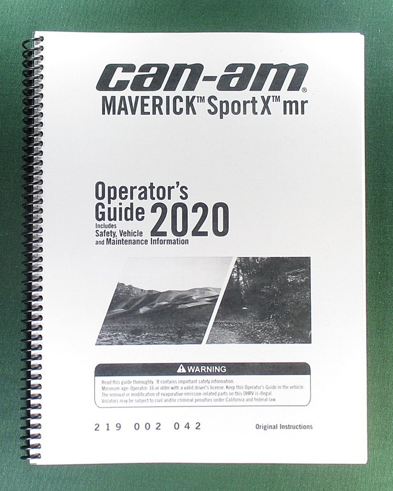 2020 Can-Am Maverick Sport X mr 1000R Owner’s Manual: 163 Pages & Clear Covers