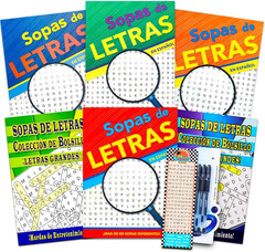 Spanish Word Find Puzzle Books for Adults Seniors — Set of 6 Word Search Books