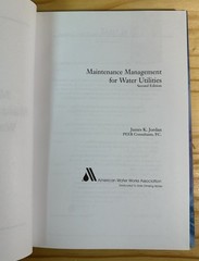 **Maintenance Management for Water Utilities: J. Jordan 2nd Ed / 2000 HC Book**