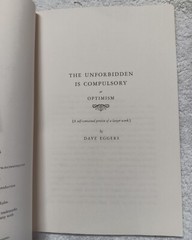 The Unforbidden Is Compulsory, or Optimism (Dave Eggers • 2004) • Good