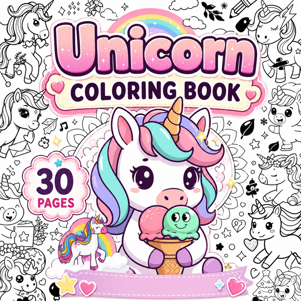 DIGITAL CONTEN – Unicorn Coloring Book: For Kids Ages 4-8 PRINTABLE