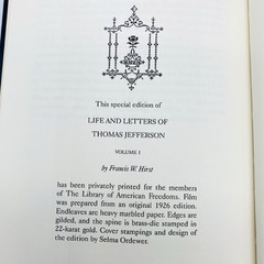 2-Vol Life & Letters of Thomas Jefferson Francis Hirst Library American Freedoms