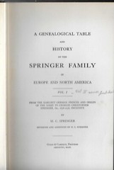 Springer Family In Europe And North America Original Edition 1917 Genealogy