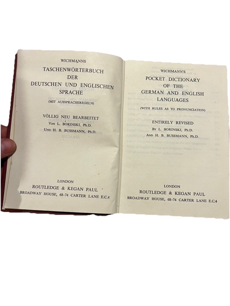 Vintage 1952 Wichmann’s German English Dictionary Revised Ed Hardcover Routledge