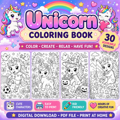 DIGITAL CONTEN – Unicorn Coloring Book: For Kids Ages 4-8 PRINTABLE