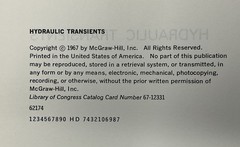 VTG Hydraulic Transients by V. L. Streeter & E. B. Wylie – 1967 HC McGraw-Hill