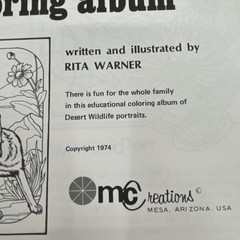 Desert Wildlife of the Southwest Coloring Album Book 1974 Rita Warner Deer Fox