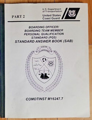 U.S Department of Transportation Coast Guard Boarding Officer Answer Books SAB