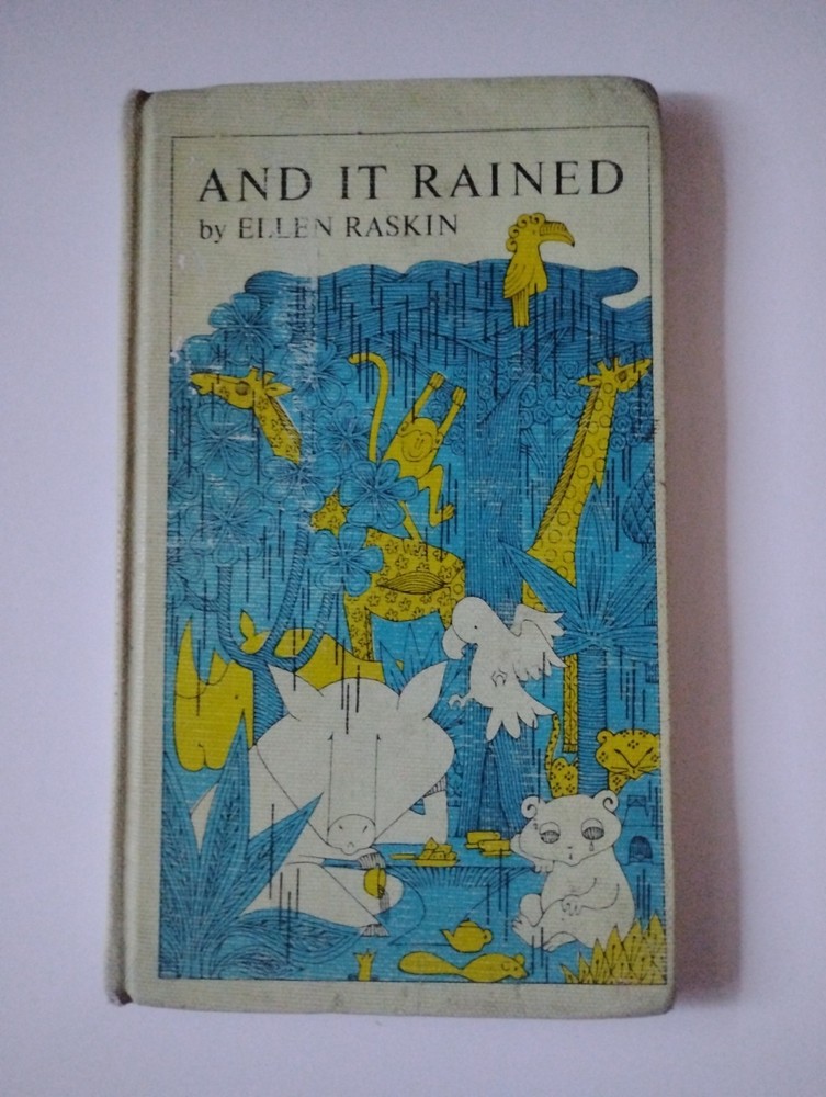 And It Rained Ellen Raskin 1969 1st Edition Atheneum Tea with Jungle Animals HC