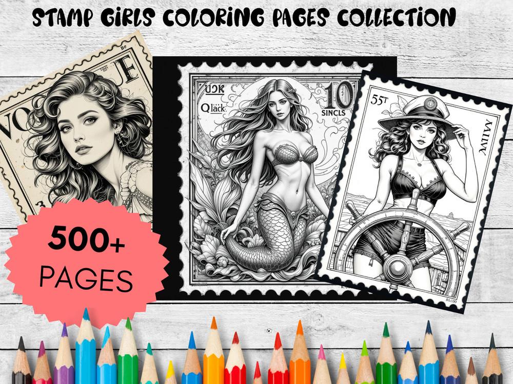 Adult Coloring Pages Antique Stamp Girls 500+ Printable Pages