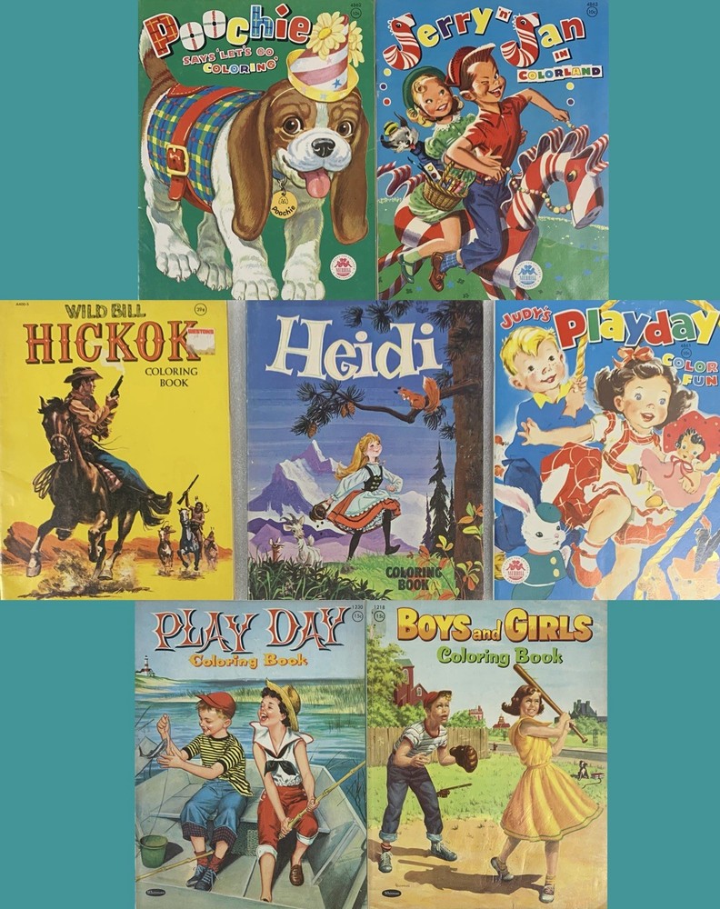 Lot Of 7 Vtg Coloring Books 1958 Boys and Girls #1218 Irma Wilde HICKOK Heidi